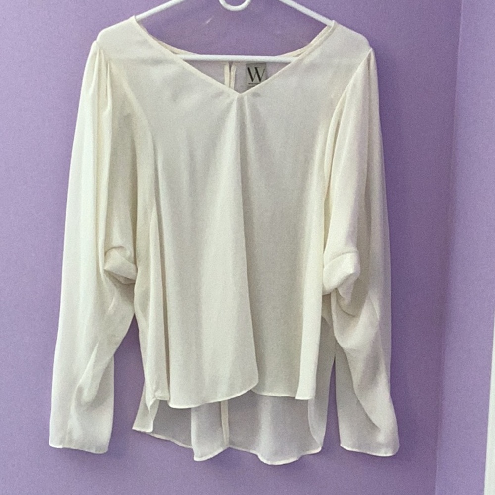 Worthington Cream Asymmetrical Long Sleeve Blouse